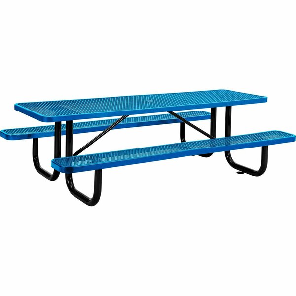 Global Industrial 8ft Rectangular Picnic Table, Expanded Metal, Blue 277153BL